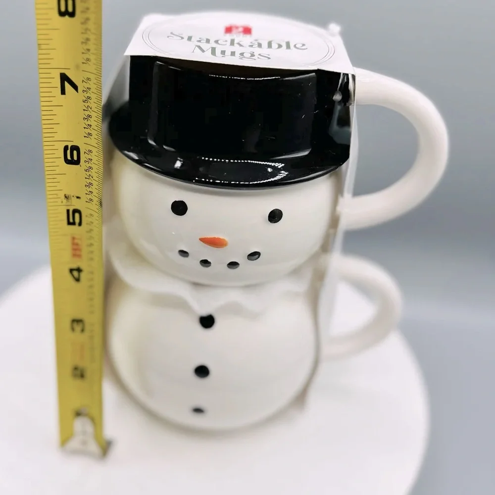 🆕 Target Stackable Snowman Mugs Set of 2 Ceramic Mugs, Christmas Holiday Decor